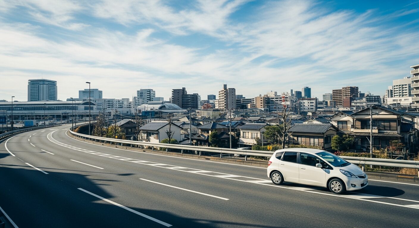 A地点で受け取りB地点で返却する車の移動を示す図解