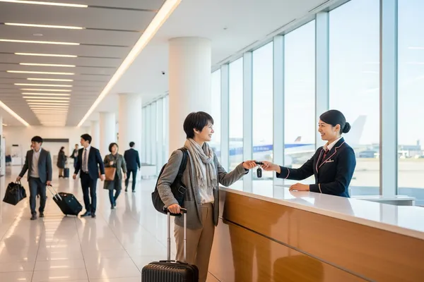 空港でレンタカーを受け取る旅行者