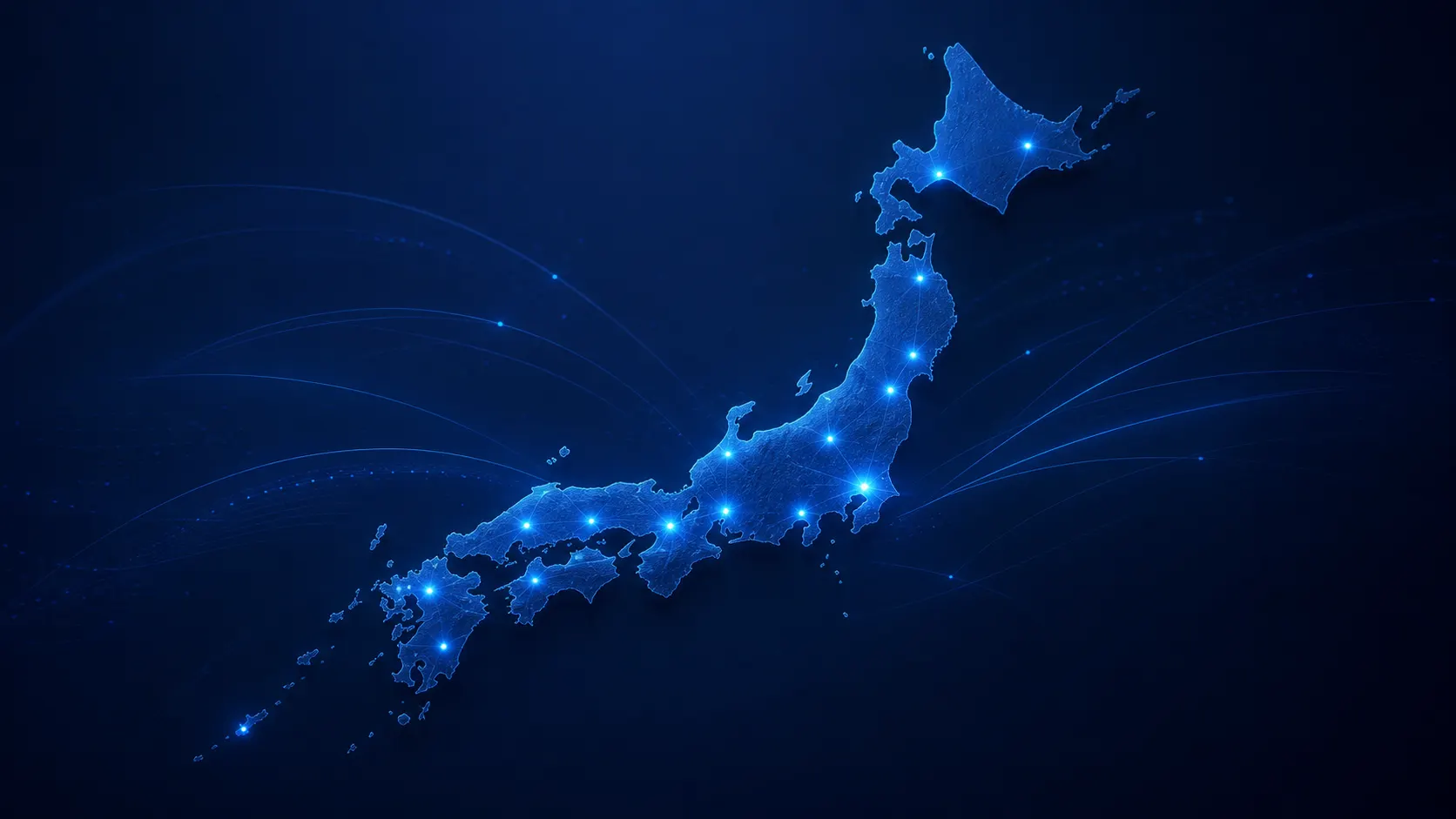全国営業拠点を表現した日本地図の抽象ビジュアル