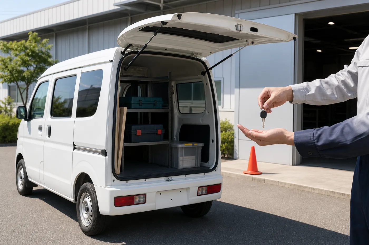 職場や現場の近くで車を受け取る場面