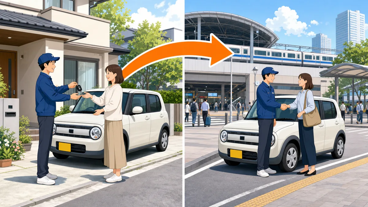 自宅で受け取り、別の場所でスタッフが回収する乗り捨ての流れ