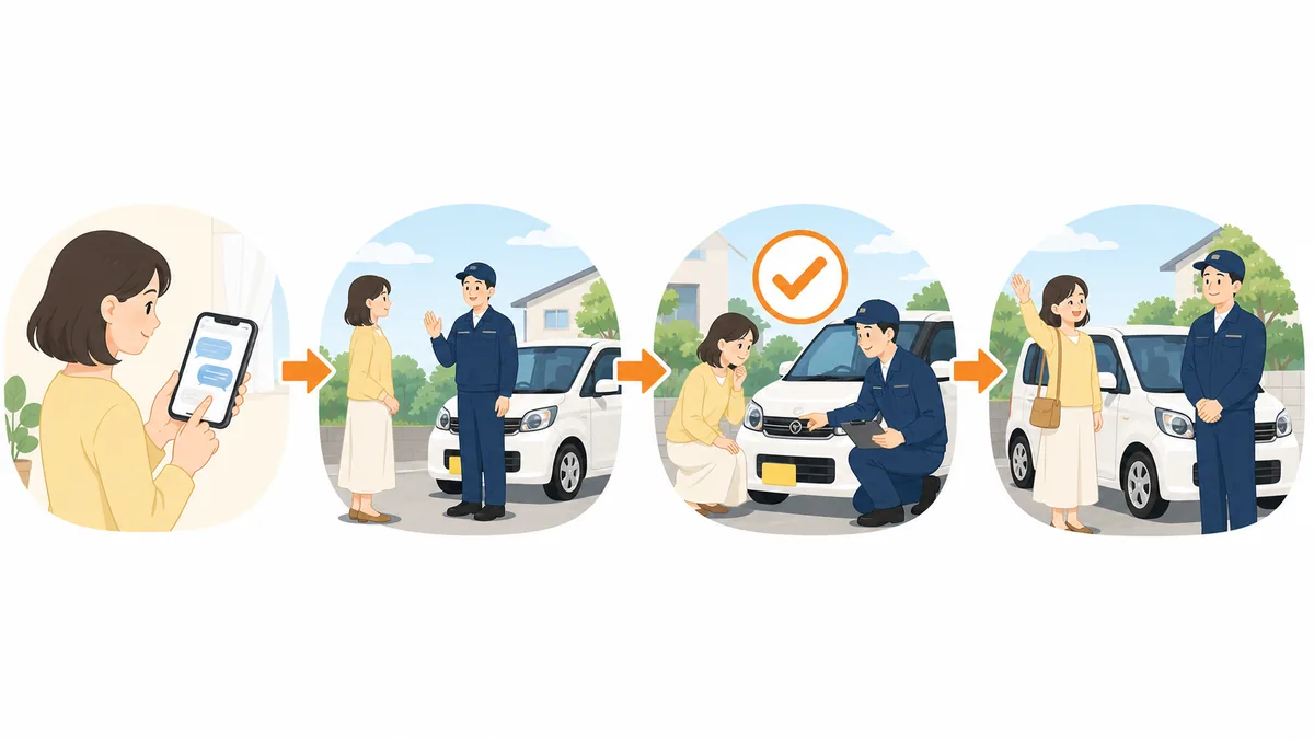 連絡からスタッフ到着、車両確認、返却完了までの4ステップ
