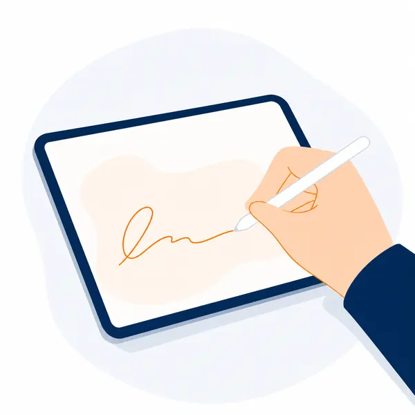 契約書に電子署名する場面のイラスト