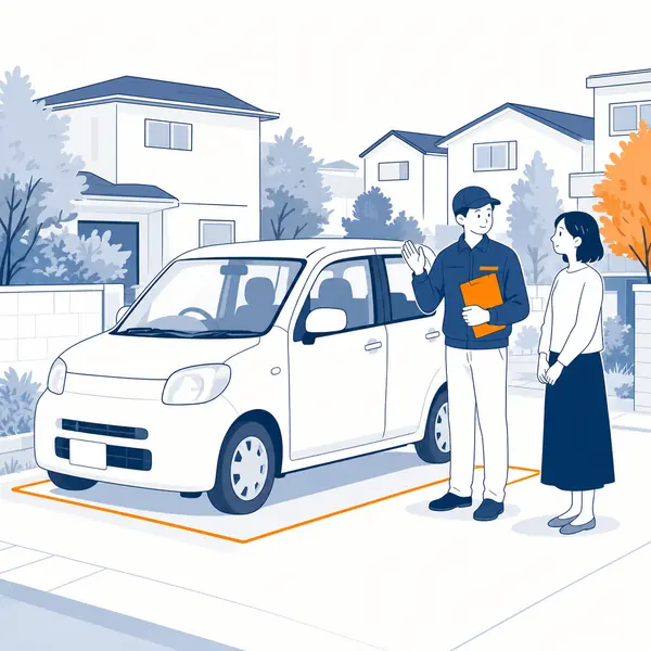 指定場所で車を回収する場面のイラスト